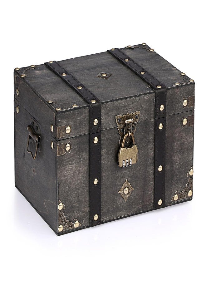 ELLDOO Wooden Treasure Chest with Lock, Vintage Pirate Chest Keepsakes Box for Kids Gifts, Handmade Treasure Storage Decorative Box for Jewelry Coins Collectibles, Large - Image 1